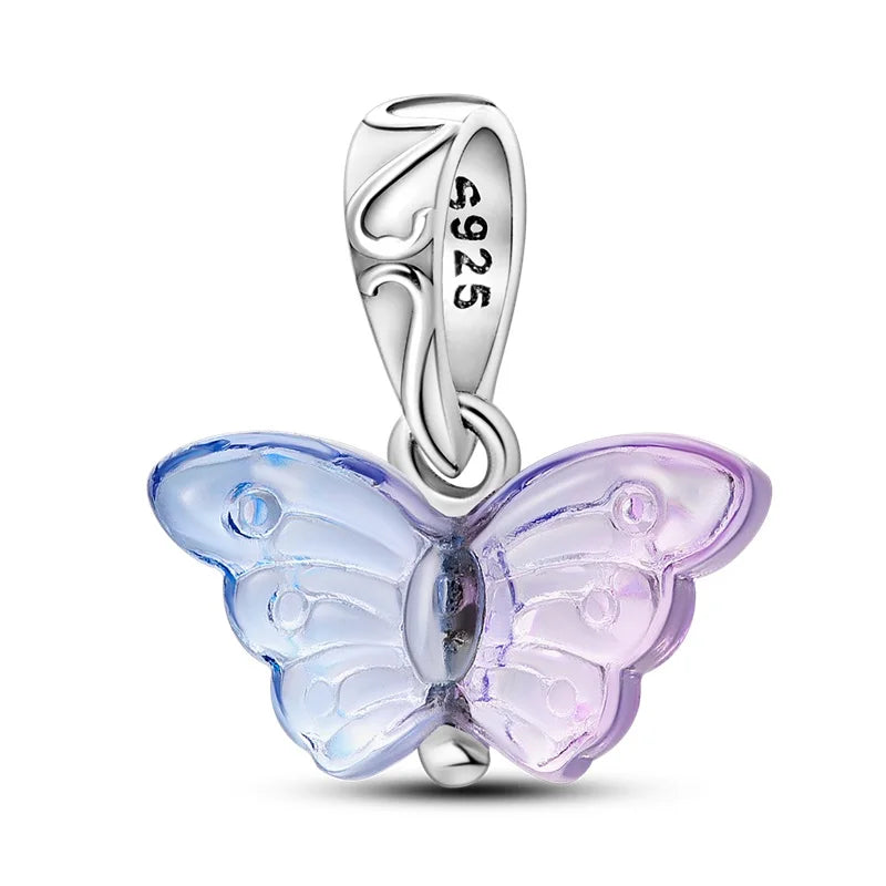 Colorful 925 Silver Plated Butterfly Zircon Charm Bead For Diy Bracelets