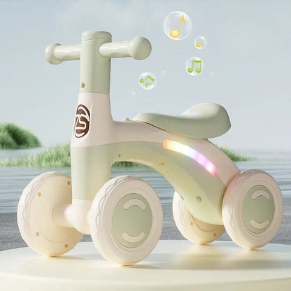 Anti-Tip Baby Balance Bike Ages 1-3 4-Wheel Silent Glider Walker Toy Toddler Training Ride-On with Safety Wheels Indoor Outdoor