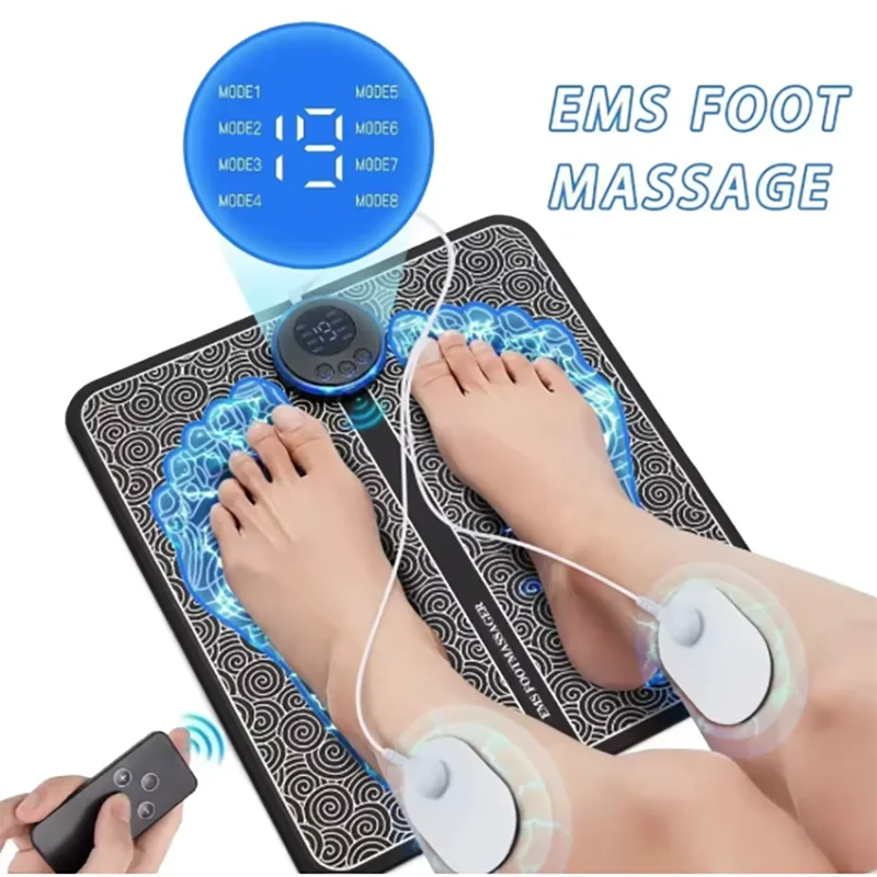Remote Controller Rechargeable EMS Foot Massager Pad, Portable Electric EMS Muscle Stimulation Massage Mat Relief Pain Relax