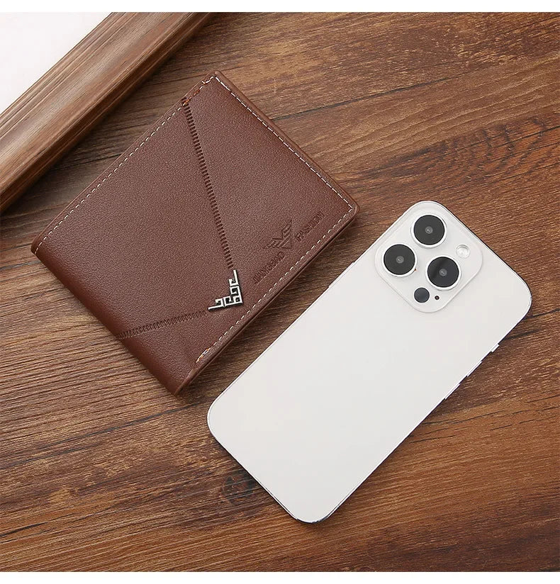 Men's wallet, leather short multiple card holder, wallet, credit card, ID card holder, casual men's business men's double fold