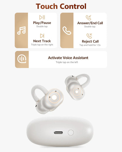 QCY Crossky C50 Open Ear Wireless Earbuds Bluetooth 6.0 Comfort Clip On Sports Earphone 4 Mic AI Clear Call Bass Boost Headphone