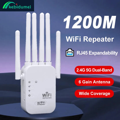 Kebidumei 1200Mbps Wireless WiFi Repeater WIFI Extender Signal Booster 2.4G 5G Dual-band Network 802.11ac WiFi Amplifier Router