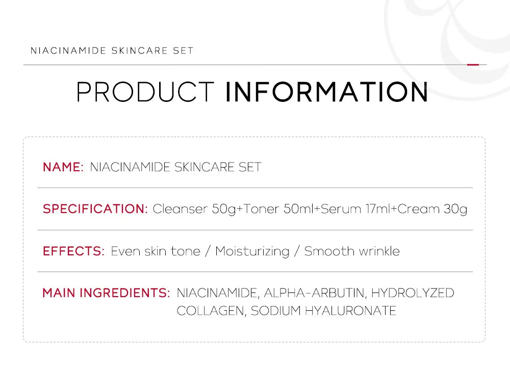LAIKOU PRO Niacinamide Radiant Skin Care Set -Low PH Cleanser , Moisturizing Toner , Deep Nourishing Serum - Rejuvenate Cream