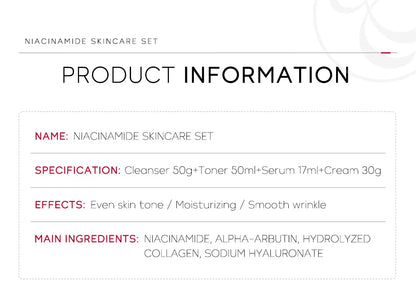 LAIKOU PRO Niacinamide Radiant Skin Care Set -Low PH Cleanser , Moisturizing Toner , Deep Nourishing Serum - Rejuvenate Cream