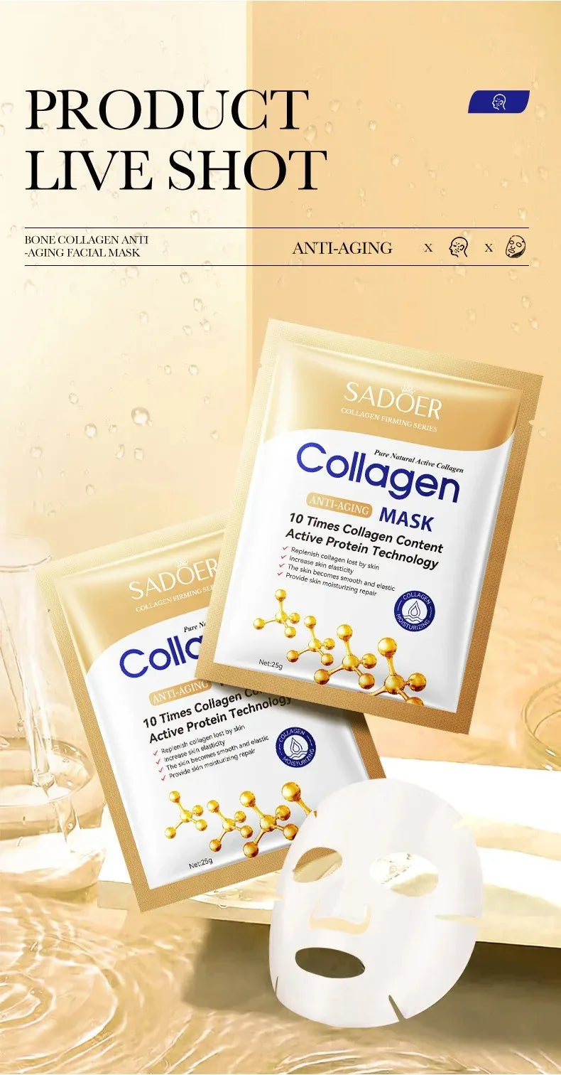 5/10/20/30pcs SADOER Collagen Face Mask Firming Moisturizing Repair Brightening Skincare Face Sheet Mask Facial Masks Skin Care