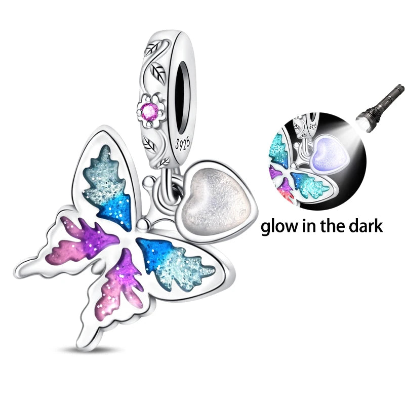 Colorful 925 Silver Plated Butterfly Zircon Charm Bead For Diy Bracelets