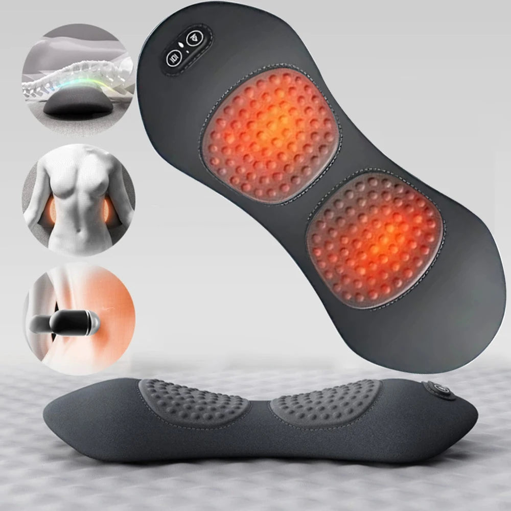 Heating Vibration Massage Pillow Electric Lumbar Support Pad Bed Sleeping Waist Protection Cushion Lying Flat Waist Pain Relief