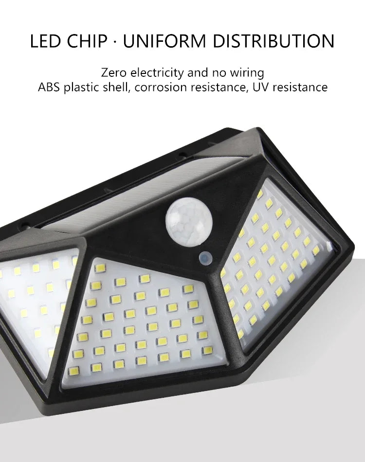 100 LED Solar Wall Lamp Waterproof Motion Sensor Outdoor Garden Lights