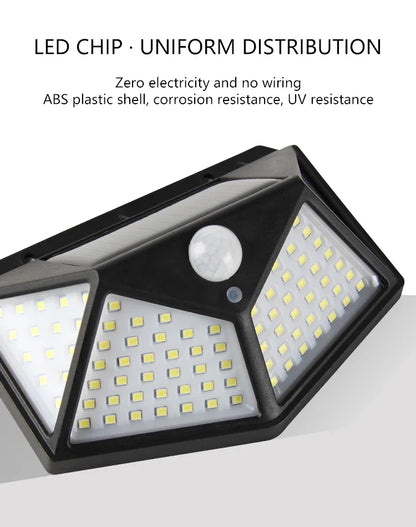 100 LED Solar Wall Lamp Waterproof Motion Sensor Outdoor Garden Lights