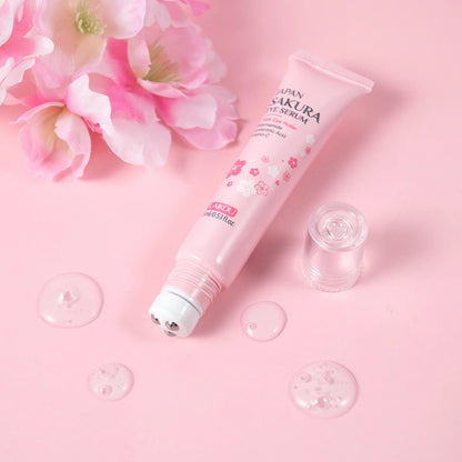 LAIKOU Sakura Roller Eye Serum 15ml Moisturizing Eye Care Reduce Dark Circles Puffiness Fine Lines Anti Aging Brightening Eye