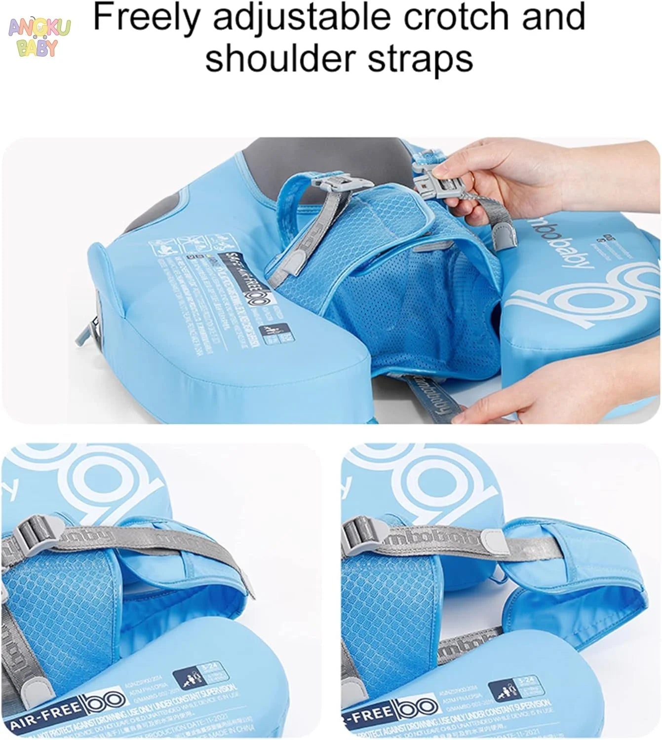 Non-inflatable Baby Floats with Tailboard for 3-24 Months Adjustable Pool Floats for Children Soft Infant Float Pool with Canopy