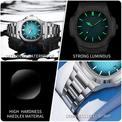 2026 New Luxury Military Man Watch Square Waterproof Luminous Date Week Men Watch Stainless Steel Quartz Men's Watches Reloj+box