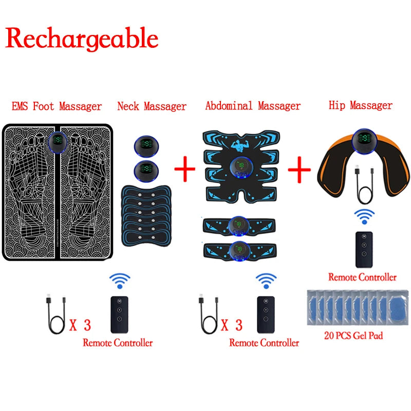 Remote Controller Rechargeable EMS Foot Massager Pad, Portable Electric EMS Muscle Stimulation Massage Mat Relief Pain Relax