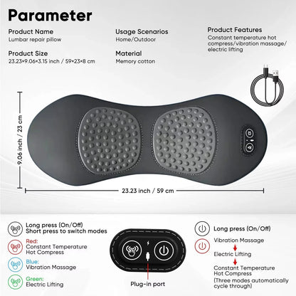 Heating Vibration Massage Pillow Electric Lumbar Support Pad Bed Sleeping Waist Protection Cushion Lying Flat Waist Pain Relief