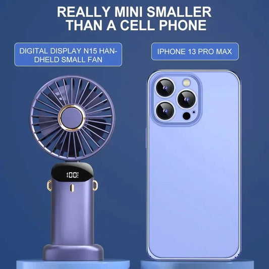 Portable 5-Speed Mini Fan with LED Display and Phone Stand | ৫-স্পিড মিনি ফ্যান উইথ LED ডিসপ্লে