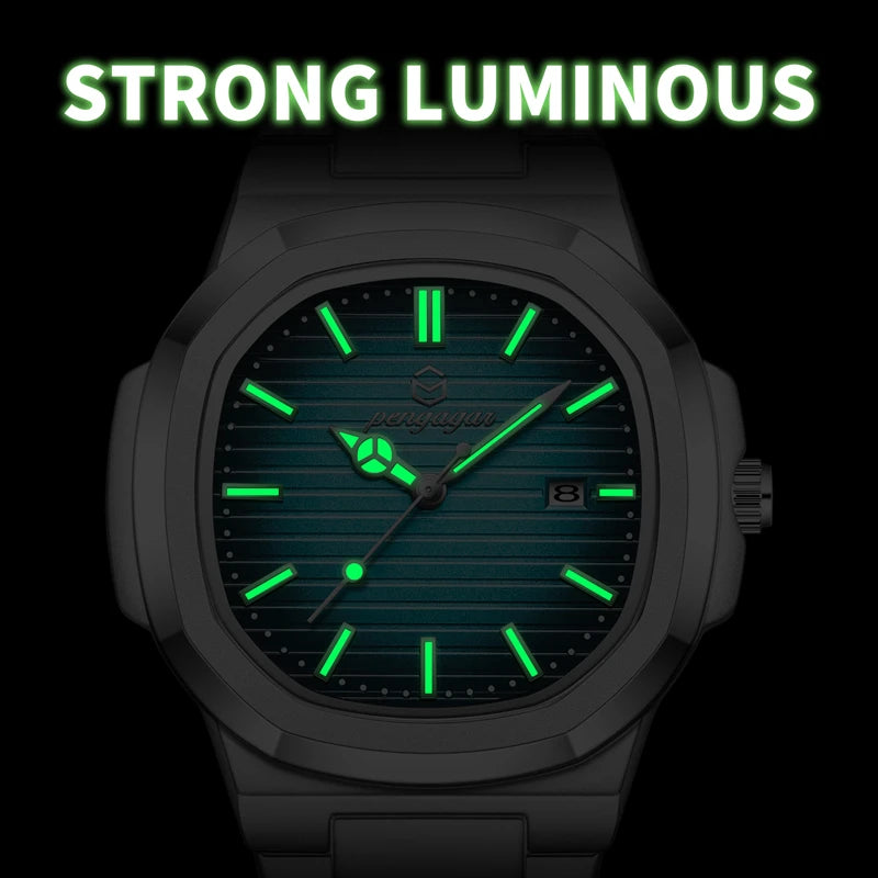2026 New Luxury Military Man Watch Square Waterproof Luminous Date Week Men Watch Stainless Steel Quartz Men's Watches Reloj+box