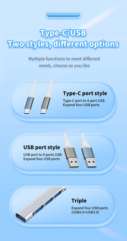 4 In 1 USB C Hub 3.0 Multiport OTG Adapter Type C Splitter For Laptop Phone