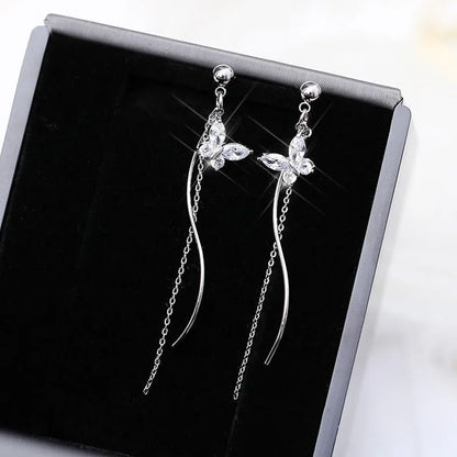 Shiny Crystal Zircon Long Stud Earrings for Women Geometric Hanging Drop Tassel Earring Fashion Party Vintage Pendant Jewelry