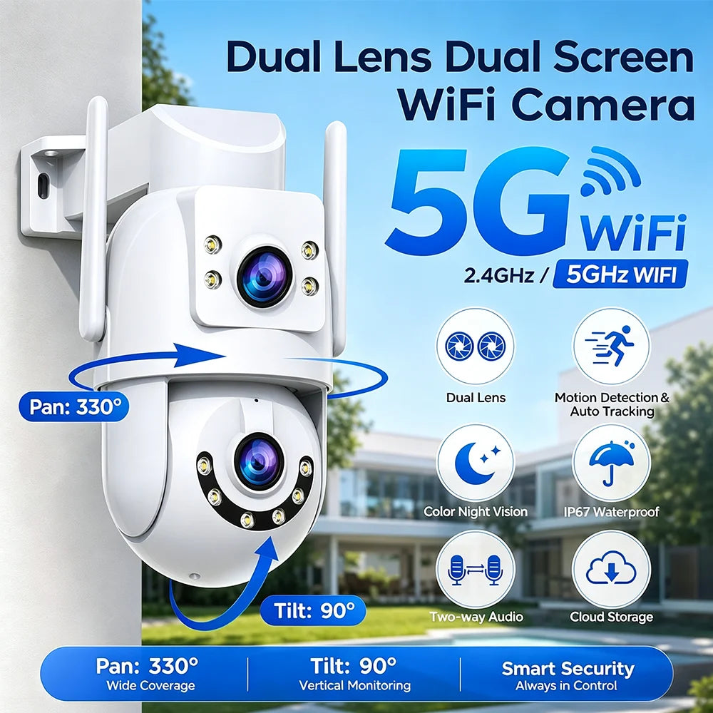Jooan 4K 8MP HD Wifi PTZ Camera Outdoor 5G Wifi Dual Lens Security IP Cameras 5X Zoom AI Tracking ONVIF CCTV Surveillance Camera