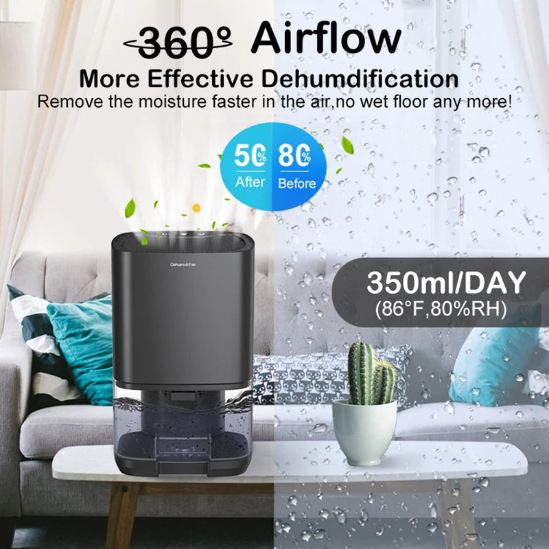 Portable Quiet Air Dehumidifier Moisture Absorber For Bedroom Kitchen Office