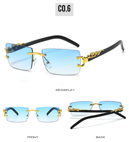 Fashion Rimless Sunglasses Women Men Cheetah Decoration Rectangular Brand Designer Sun Glasses