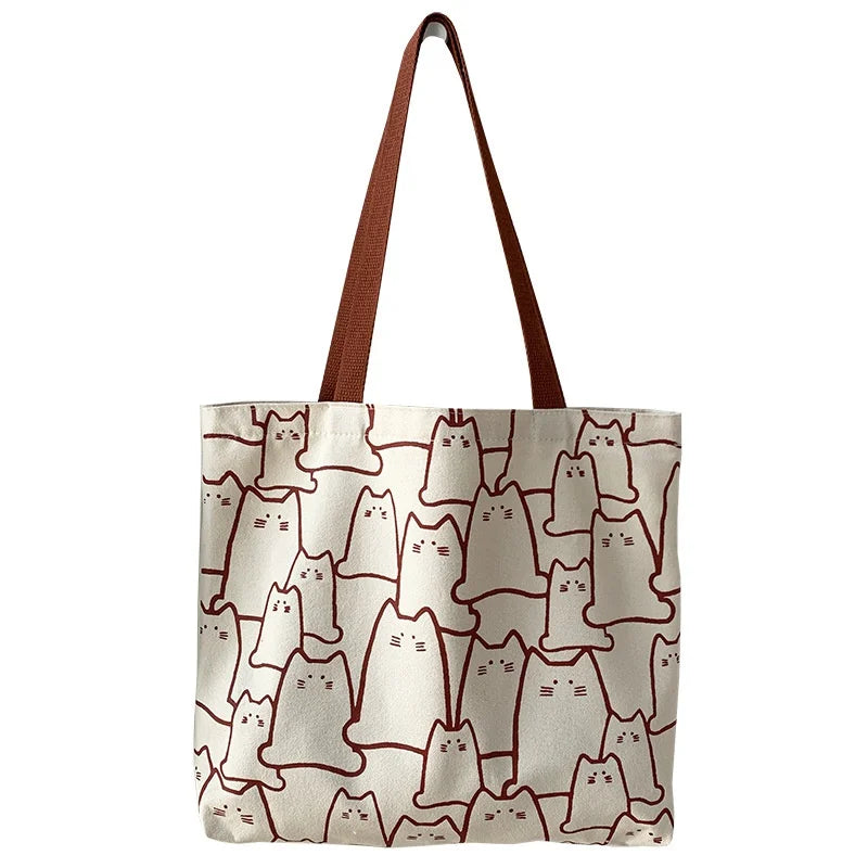 Cute Cat Canvas Tote Bag for Women