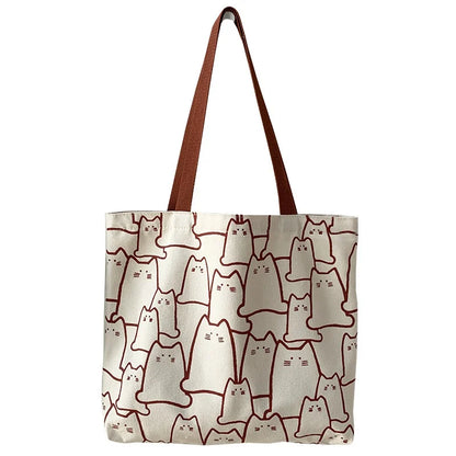 Cute Cat Canvas Tote Bag for Women