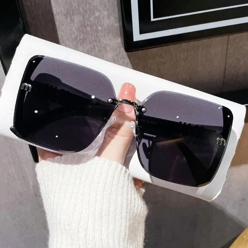 Square Sparkling Sunglasses for Women Men Luxury Ocean Lens Oversized Fashion Shades