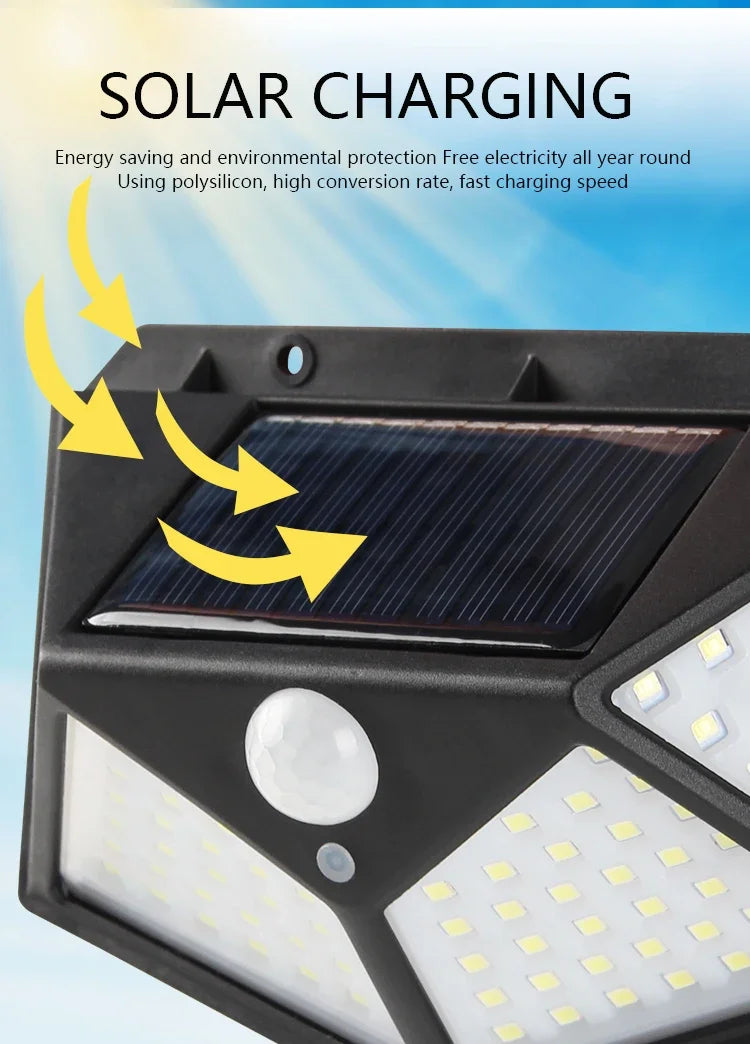 100 LED Solar Wall Lamp Waterproof Motion Sensor Outdoor Garden Lights