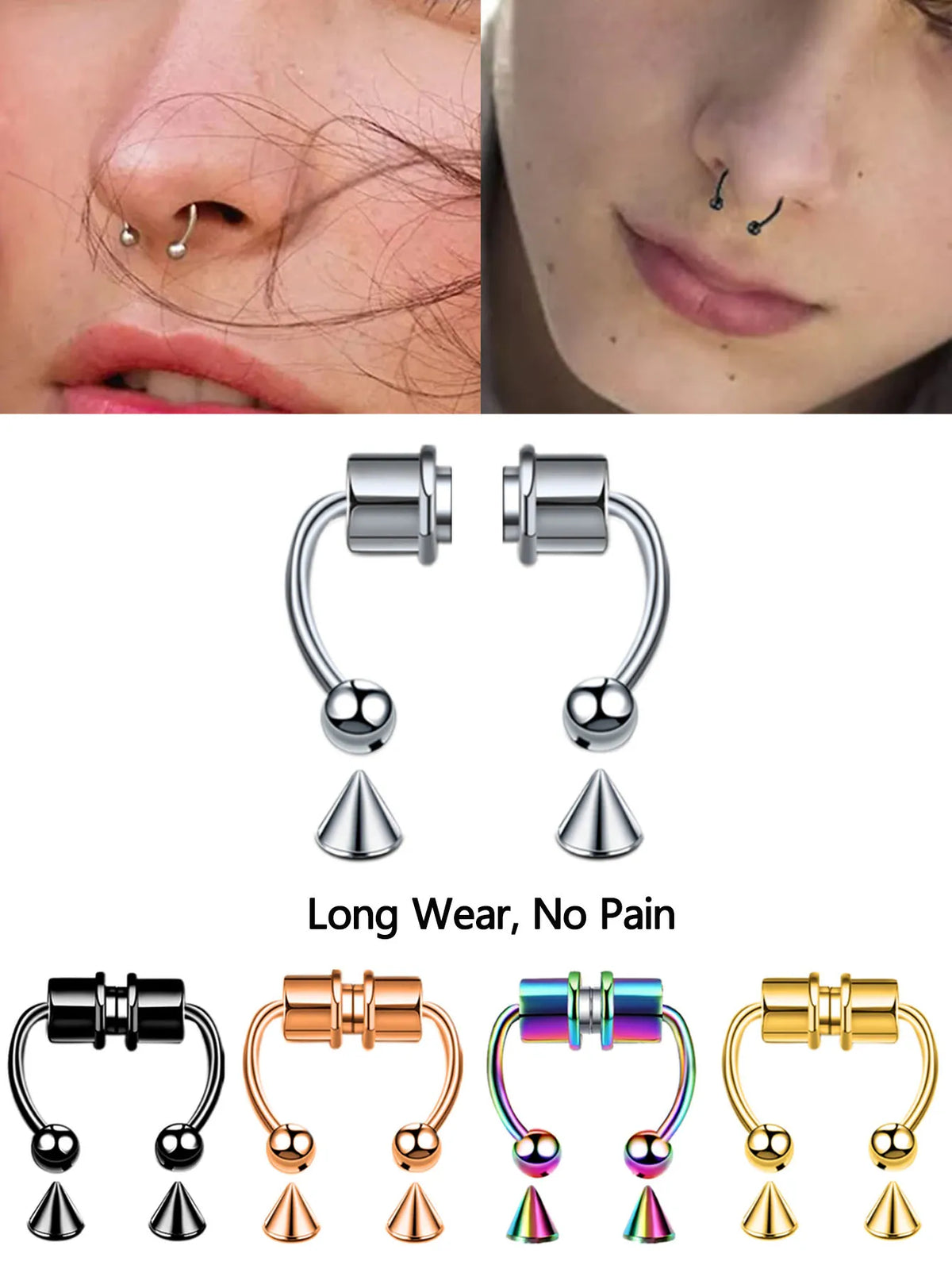 Magnetic Non Pierced Nose Ring Stainless Steel Horseshoe Hoop 2 Or 5 Pcs