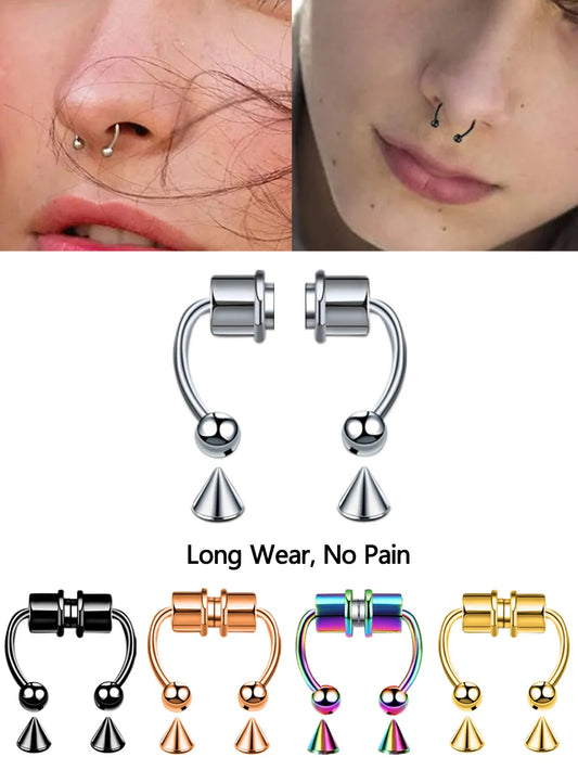 Magnetic Non Pierced Nose Ring Stainless Steel Horseshoe Hoop 2 Or 5 Pcs
