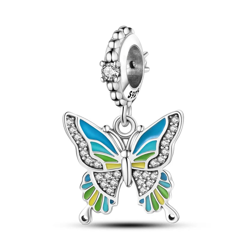 Colorful 925 Silver Plated Butterfly Zircon Charm Bead For Diy Bracelets
