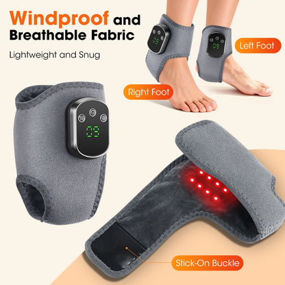 Red Light Ankle Brace 5 Heat Levels 3 Vibration Modes 40 LEDs Infrared Warmth Wrap 1800mAh Rechargeable Ankle Recovery Care