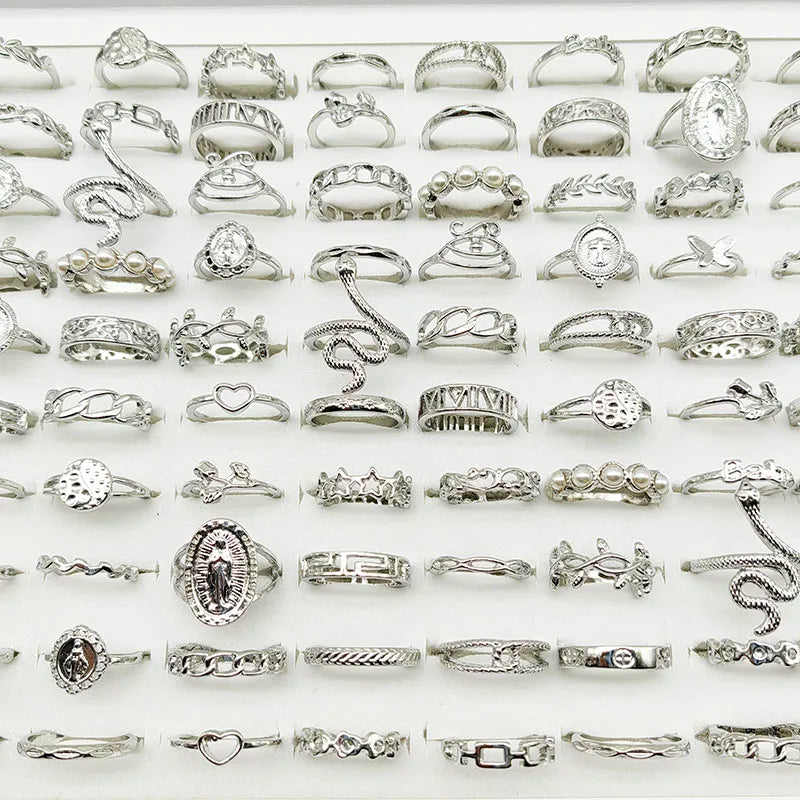 Silver Plated Zinc Alloy Women Rings With Flower Spider Snake Design