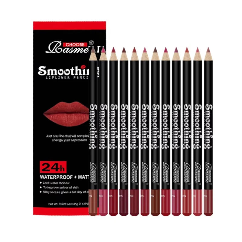 12 Piece Long Lasting Lipstick Set With Matte Lip Liner And Velvet Gloss