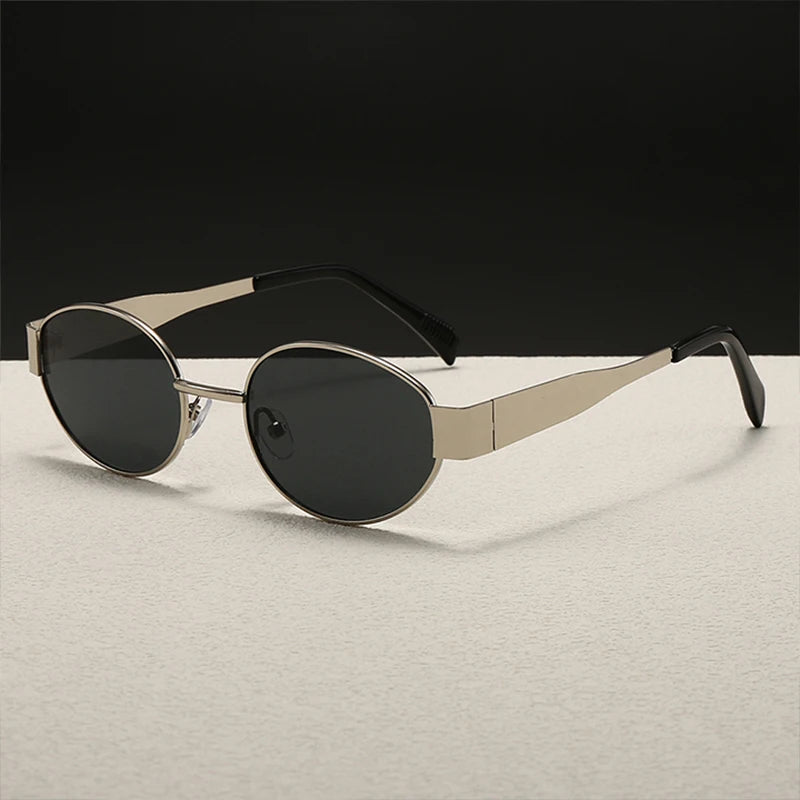 Oval-Shaped Women'S/Men's Sunglasses, Fashionable Metal Frame Sunglasses, Classic Style, Uv Protection Feature, Casual Street Style