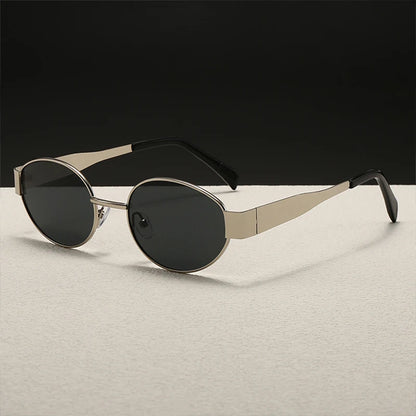 Oval-Shaped Women'S/Men's Sunglasses, Fashionable Metal Frame Sunglasses, Classic Style, Uv Protection Feature, Casual Street Style