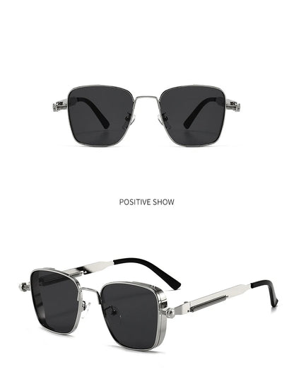 Retro Square-shaped Steampunk Men's Sunglasses With Protection Round Face Metal High-end Style Suitable For Advanced Men 8479