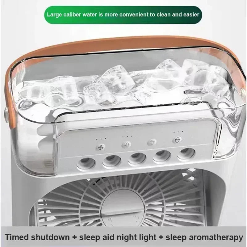 Mini 3 In 1 USB Air Cooler Portable Desk Humidifier Fan With LED Night Light