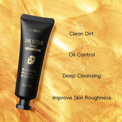 LAIKOU 24K Gold Snail Tear Off Mask, Deep Cleansing Pore Minimizing, Oil Control Blackhead Removal, Tightening Mask 50g