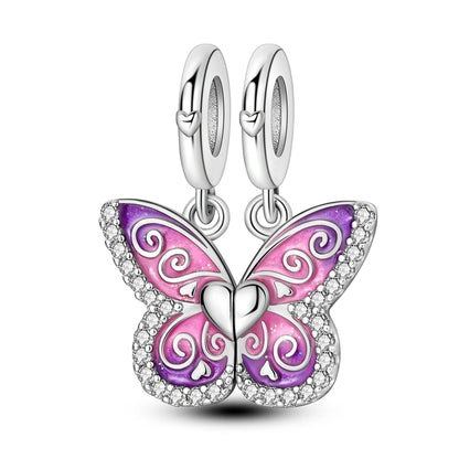 Colorful 925 Silver Plated Butterfly Zircon Charm Bead For Diy Bracelets