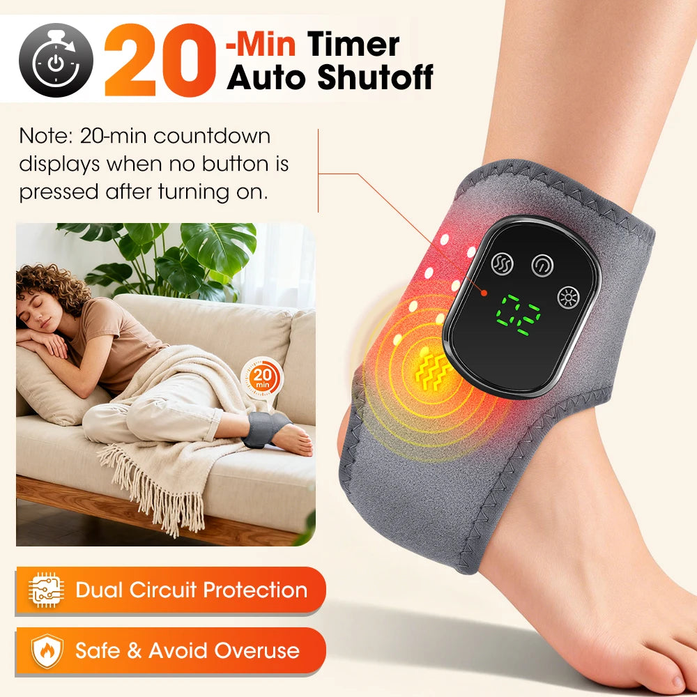 Red Light Ankle Brace 5 Heat Levels 3 Vibration Modes 40 LEDs Infrared Warmth Wrap 1800mAh Rechargeable Ankle Recovery Care