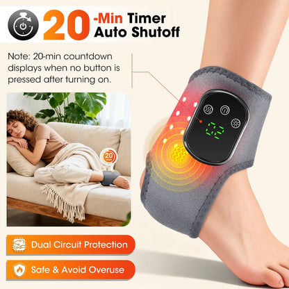 Red Light Ankle Brace 5 Heat Levels 3 Vibration Modes 40 LEDs Infrared Warmth Wrap 1800mAh Rechargeable Ankle Recovery Care