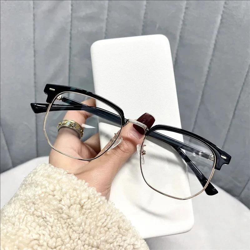 Fashion Unisex Square Plain Glasses for Men Women Metal Frame Glasses Polygon Eyeglasses Gentle Black anti Blue Light Glasses