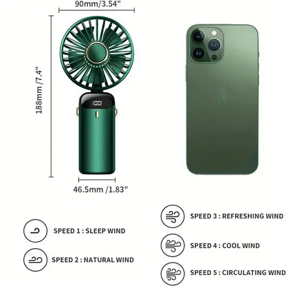 Portable Handheld Personal Rechargeable Fan LED Digital Display 90°Adjustable Rechargeable Fan , 5 Speed Wind Mini Aromatherapy