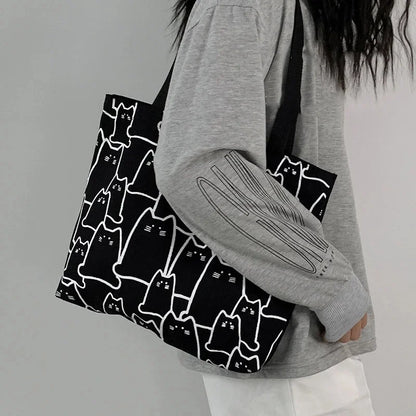 Cute Cat Canvas Tote Bag for Women