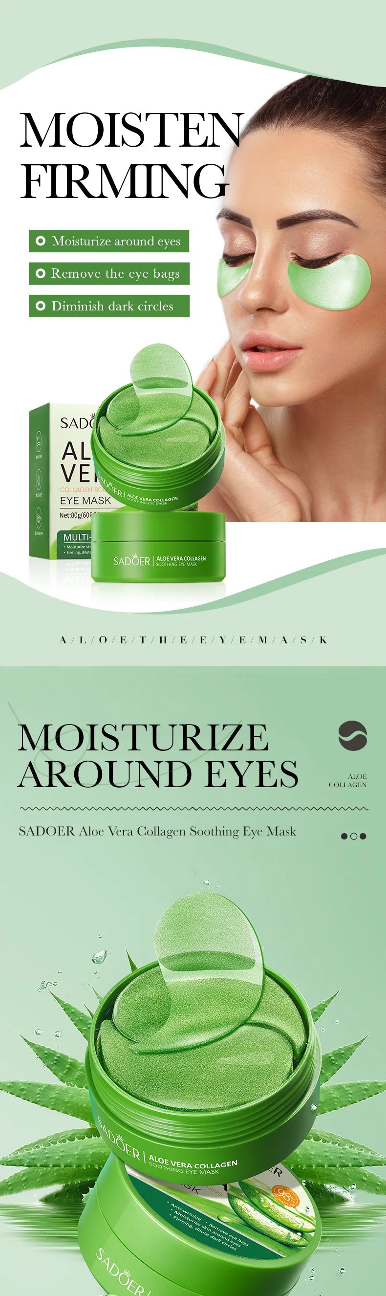 60 Pieces of Aloe Vera Collagen Eye Mask Moisturizing  Firming , Bright and Transparent Eye Mask Patches, Suitable for All Skin