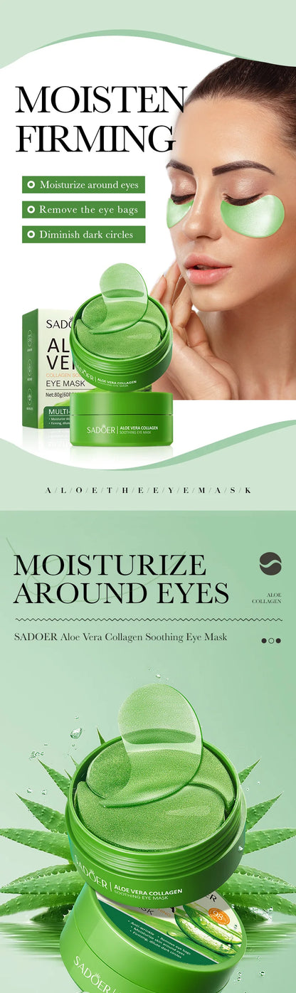 60 Pieces of Aloe Vera Collagen Eye Mask Moisturizing  Firming , Bright and Transparent Eye Mask Patches, Suitable for All Skin