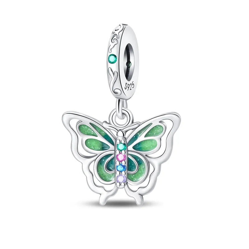 Colorful 925 Silver Plated Butterfly Zircon Charm Bead For Diy Bracelets