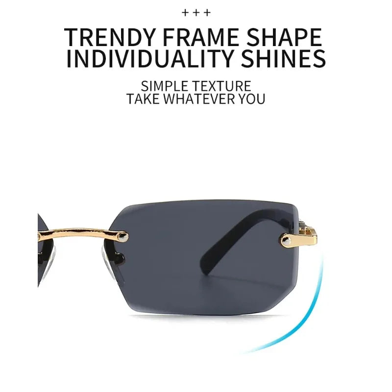 Rimless Rectangle Sunglasses, UV400 Protection  Frameless Sun Glasses, Retro Eyewear for Women & Men